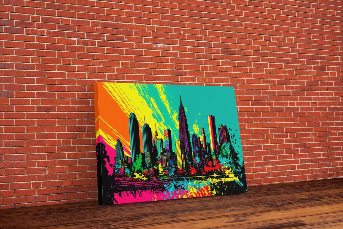 Graffiti City Skyline Neon Orange Teal Splatter Street Art Wall Poster - Image 5