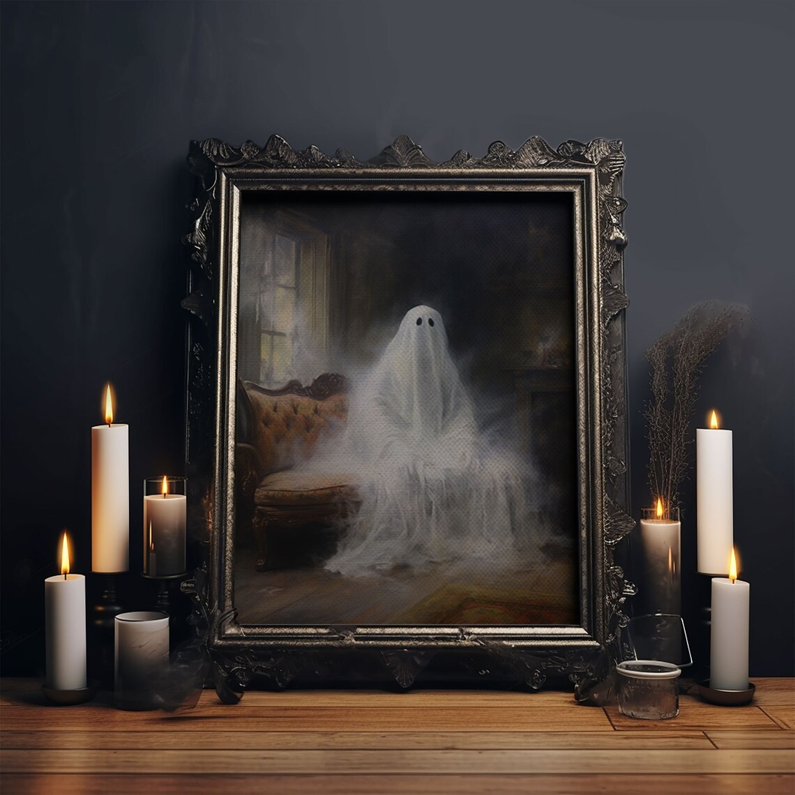 Ghost on Sofa Gothic Victorian Halloween Art Print