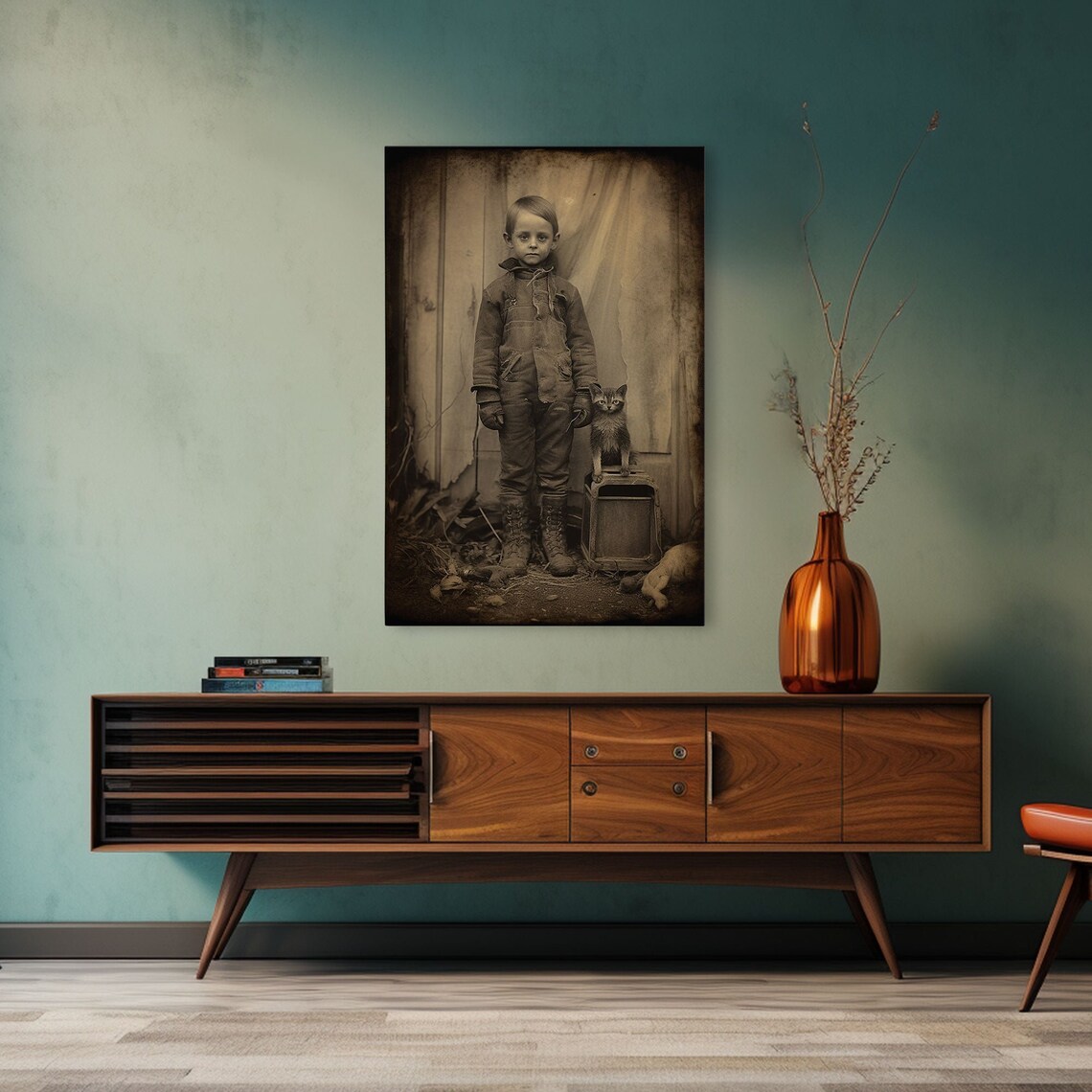Creepy Vintage Photograph Boy Cat Eerie Antique Portrait Spooky Decor Poster - Image 4