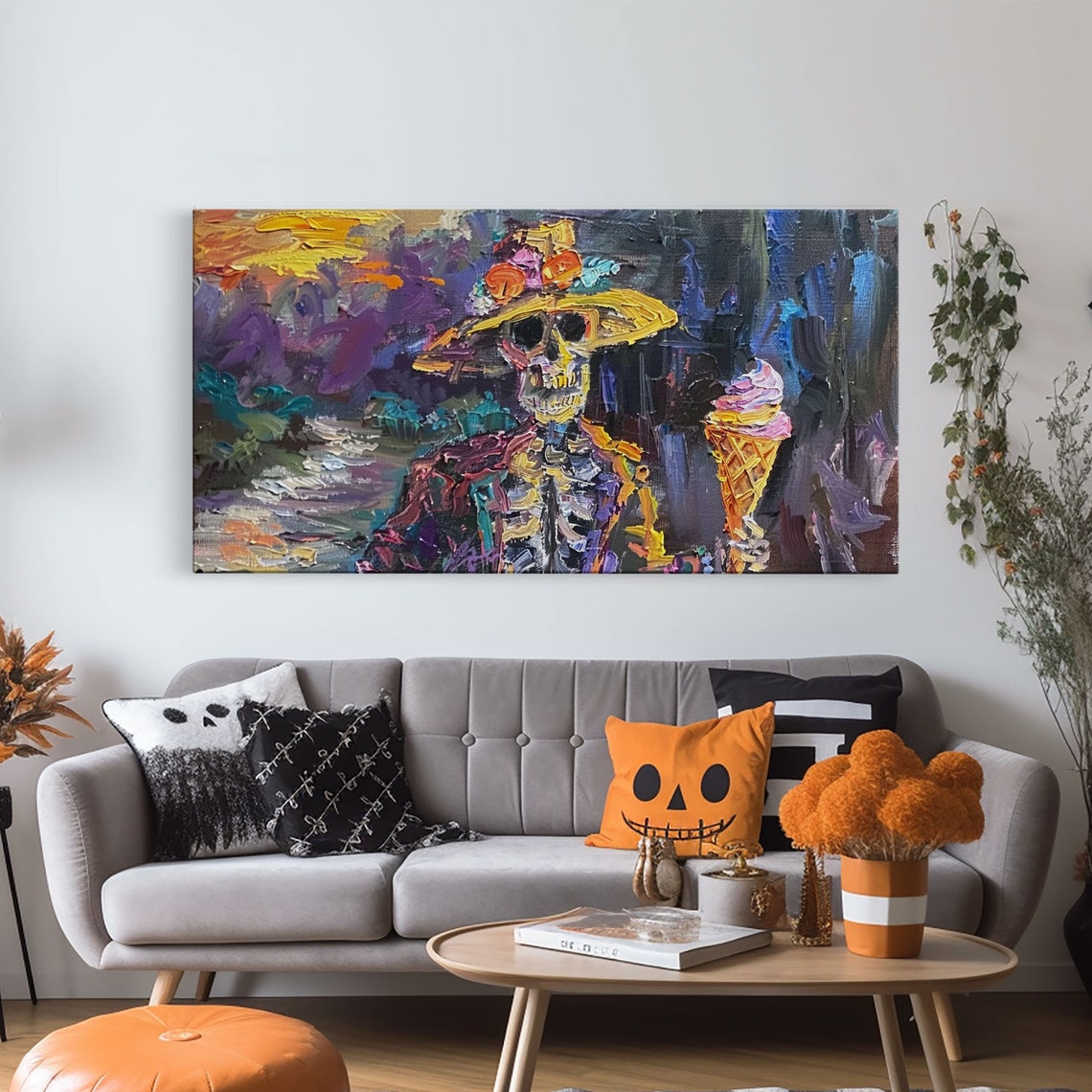 Skeleton In Flower Hat Holding Ice Cream Colorful Whimsy Art Poster - Image 5