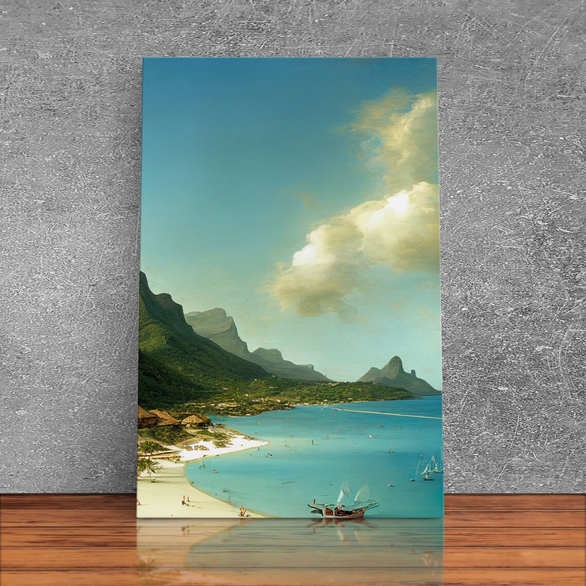 Tropical Beach With Turquoise Bay Sailboat And Green Mountains Print - Image 3