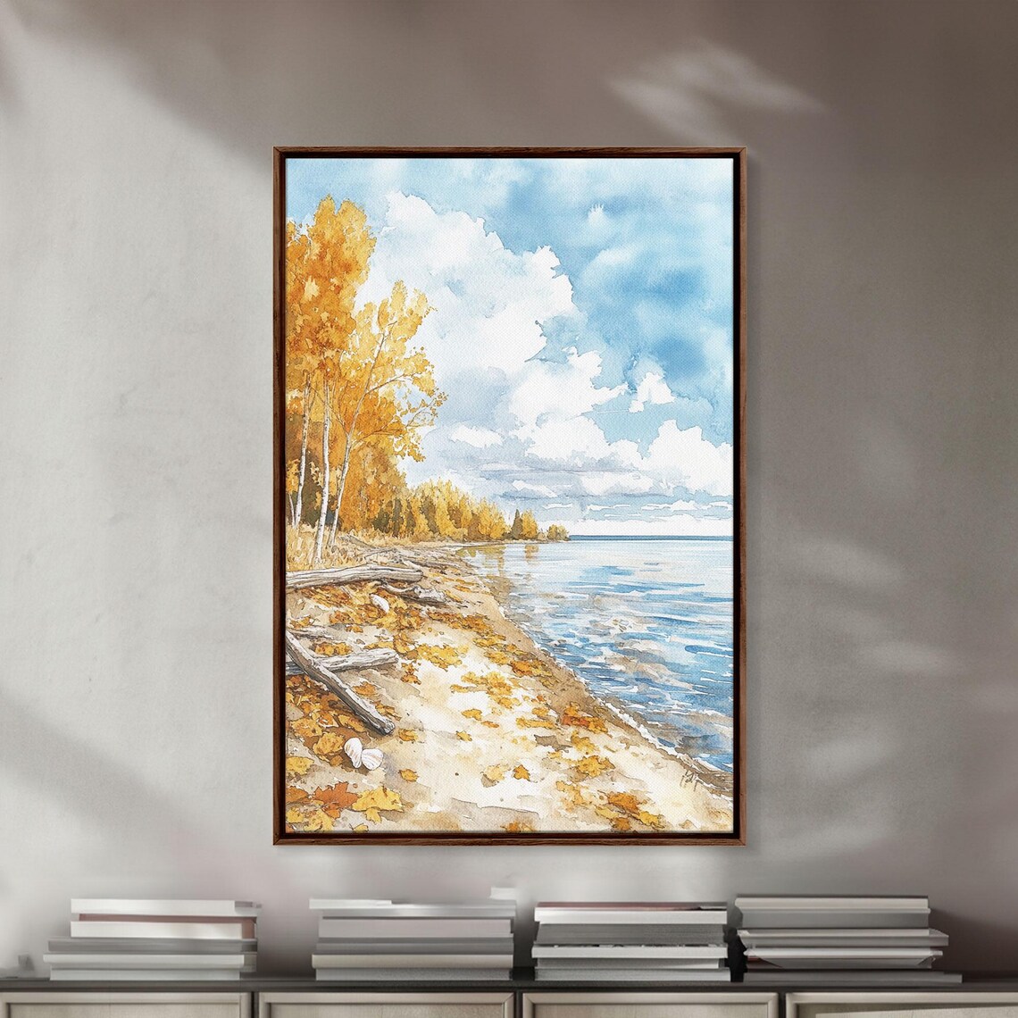 Autumn Lakeshore With Golden Birch Trees And Fallen Leaves Poster - Image 2