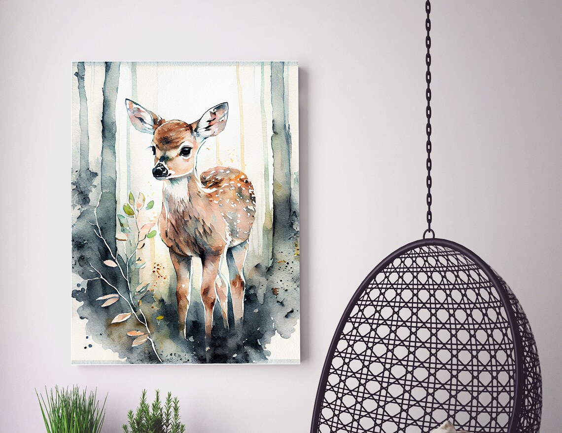 Watercolor Baby Deer Fawn Forest Cute Woodland Animal Nursery Poster - Image 5
