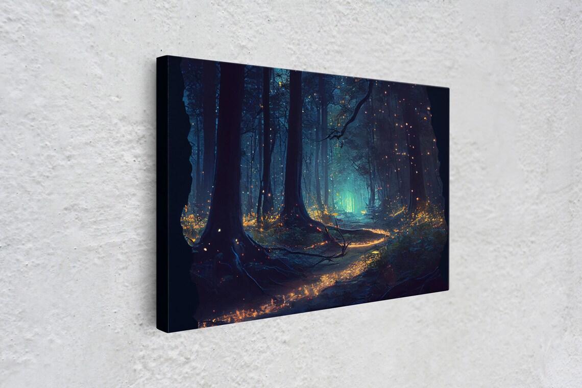 Enchanted Forest With Fireflies, Fantasy Art Print - Image 4