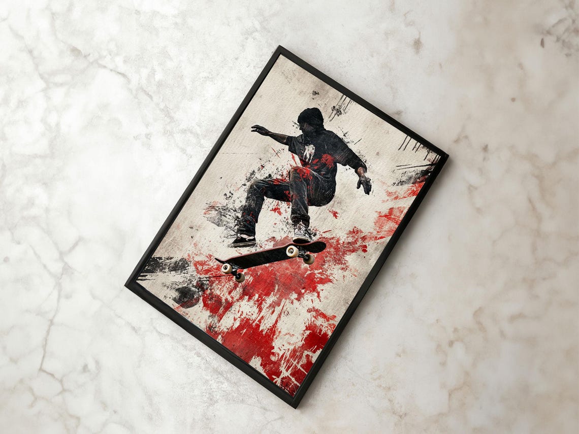 Energetic Skater Print With Urban Graffiti Wall Art And Bold Street Style Decor Perfect For Living Room Accent Walls - Image 2