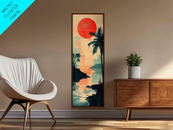 Tropical Sunset Coastal Landscape Framed Print Nautical Wall Art Coastal Painting Nautical Decor Gift Idea Her Vertical Art