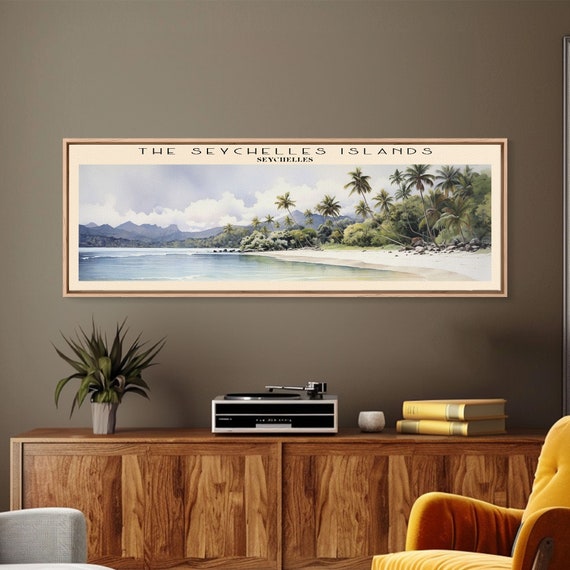 The Seychelles Islands Travel Print Wall Art Panoramic Travel Poster Retro Style Home Decor Wall Hanging Travel Gift Idea