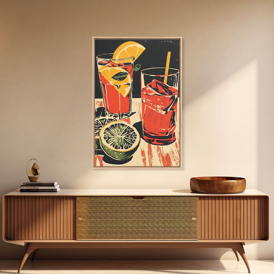 Retro Citrus Red Cocktails Block Print Style Bar Cart Decor Poster - Image 3