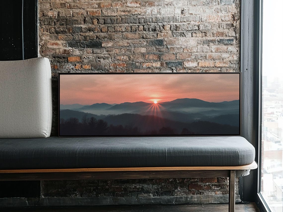 Great Smoky Mountains Sunrise Misty Ridges Panoramic Painting Poster - Image 5