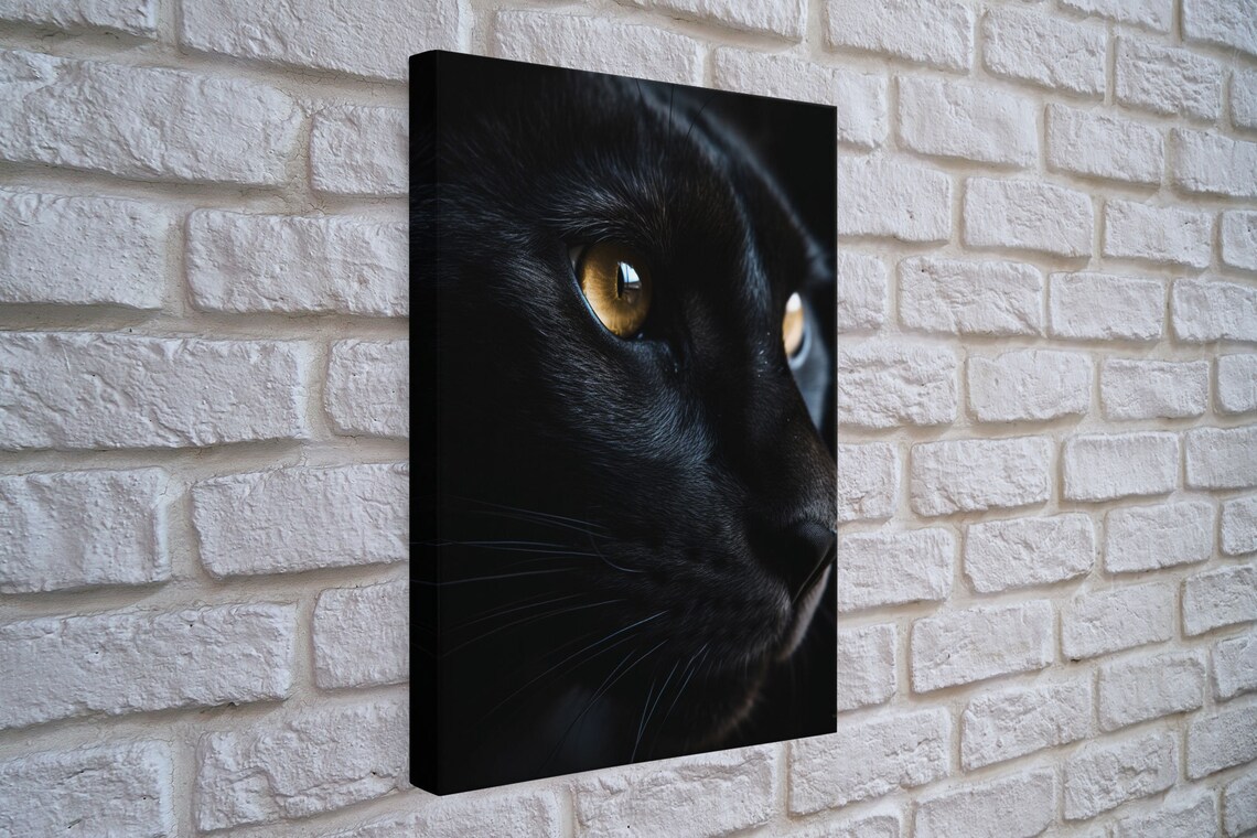 Black Cat Close Up Amber Eye Dramatic Dark Feline Portrait Photo Poster - Image 4