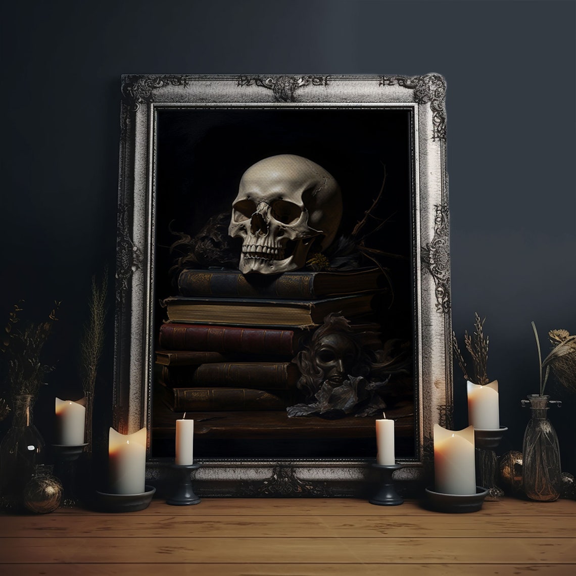 Witch Library Skull On Old Books Dark Candlelit Gothic Art Poster - Image 6
