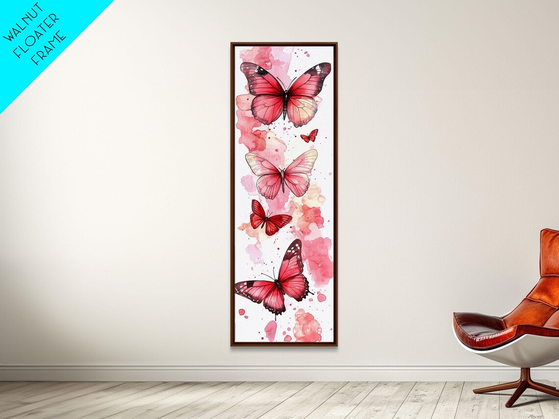 Pink Watercolor Butterflies On White Feminine Wall Art Poster - Image 3