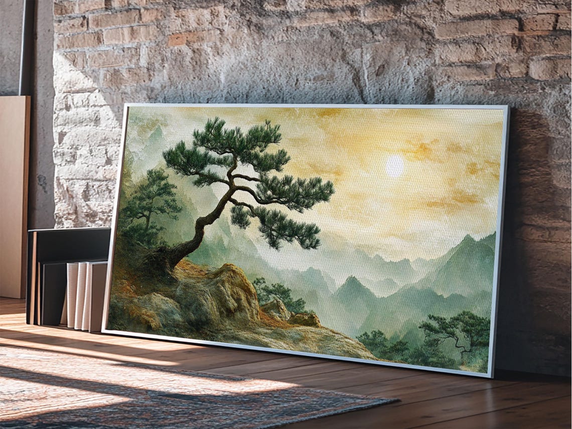 Mountain Landscape Pine Tree Print Nature Art Zen Wall Art Rustic Decor Horizontal Artwork Bedroom Above Couch Wall Art - Image 5