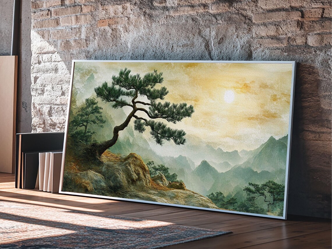 Pine Tree Mountain Sunset Misty Valley Zen Nature Landscape Wall Art Poster - Image 5