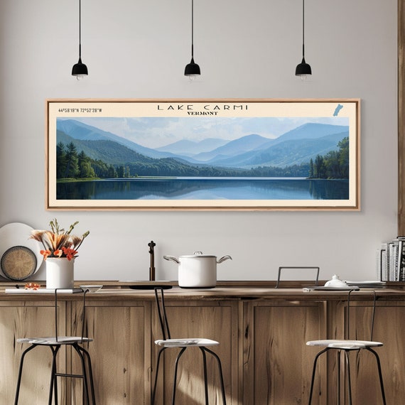 Lake Carmi Vermont Framed Print Lake House Decor Panoramic Wall Art Travel Poster Beautiful Lake Painting Home Decor