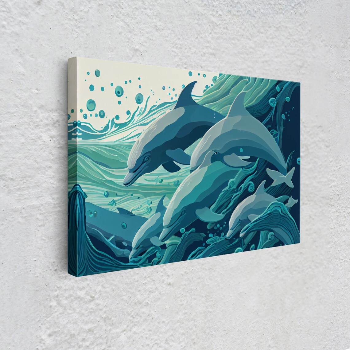 Dolphins In The Ocean, Turquoise Art Print