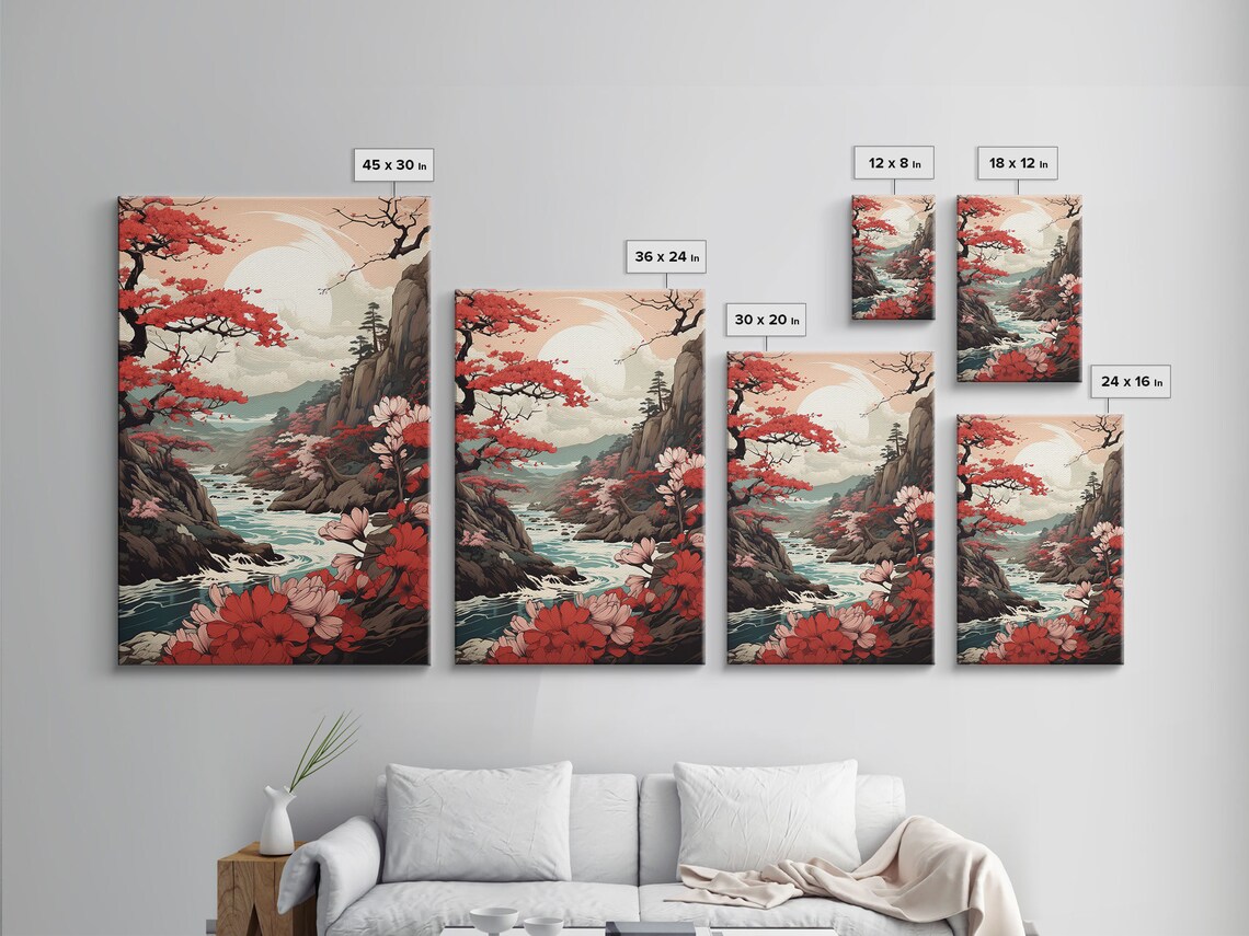 Japanese Maple Tree Over Stream, Japanese Art Print - Image 2