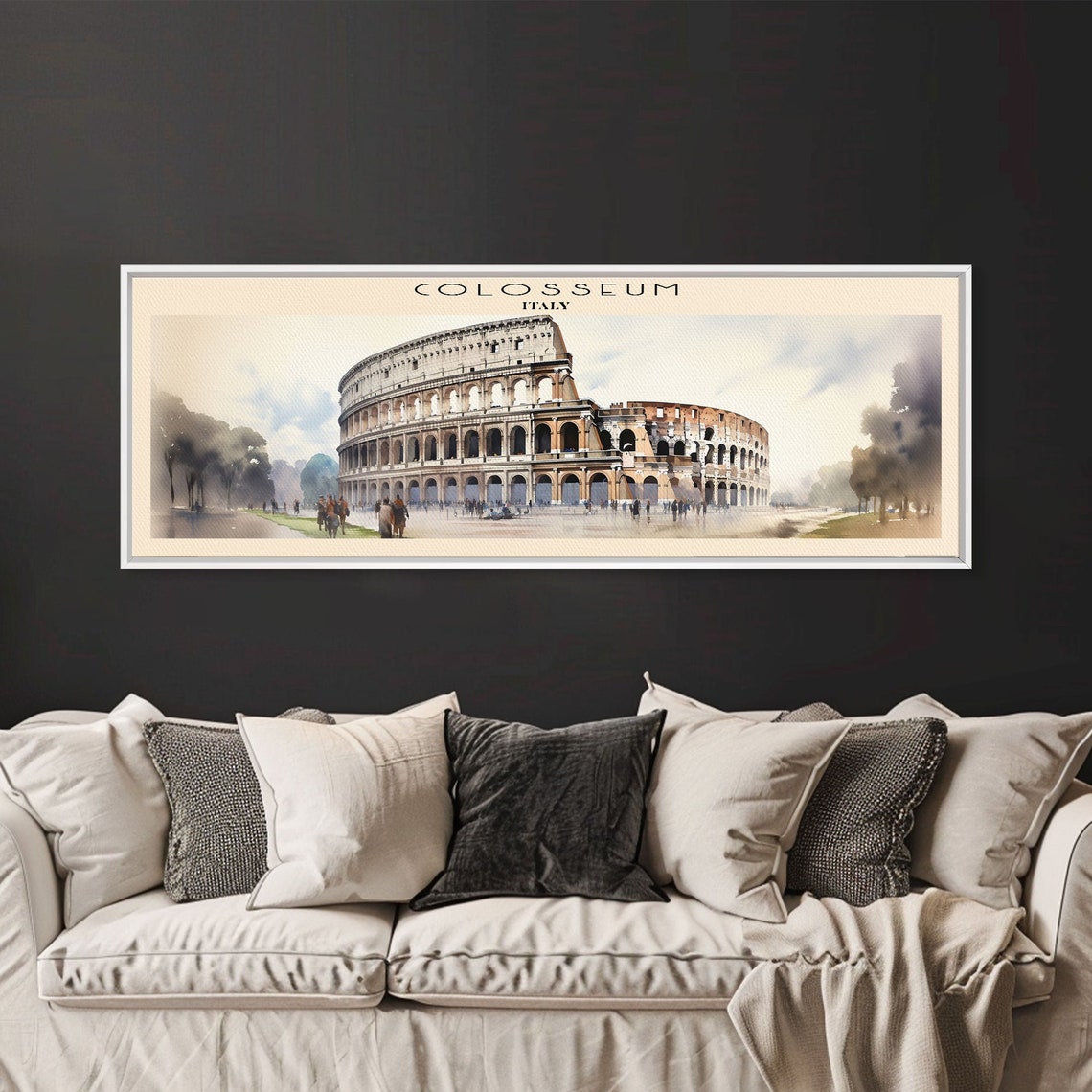 Colosseum Italy Rome Ancient Arena Crowd Watercolor Panoramic Poster