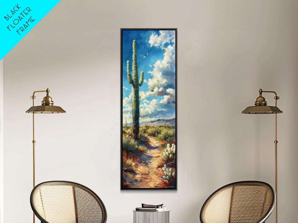Tall Saguaro Cactus Desert Blue Sky Puffy Clouds Nature Poster - Image 3