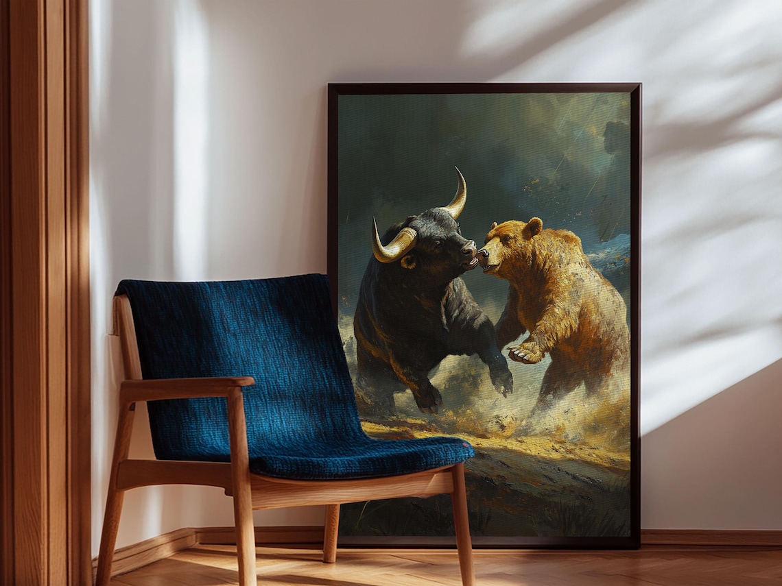 Black Bull Golden Bear Clash Wild Animal Duel Dramatic Art Wall Poster - Image 4