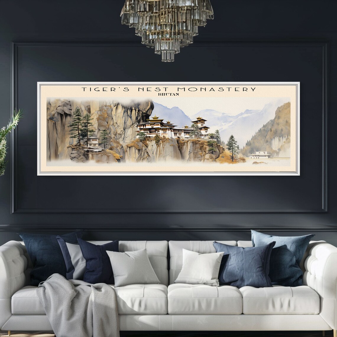 Tigers Nest Monastery Bhutan Cliffside Temple Mountain Watercolor Travel Poster - Image 3