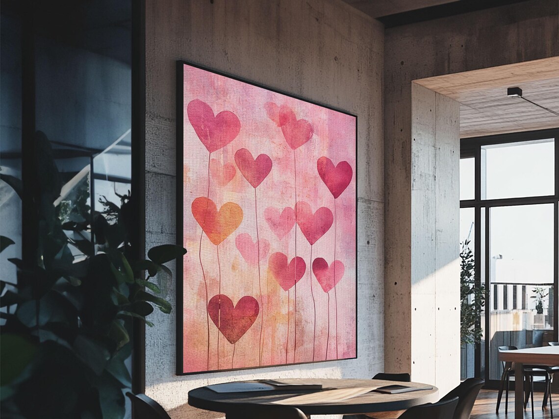 Pink Heart Balloons Watercolor Whimsical Love Valentines Wall Poster - Image 6