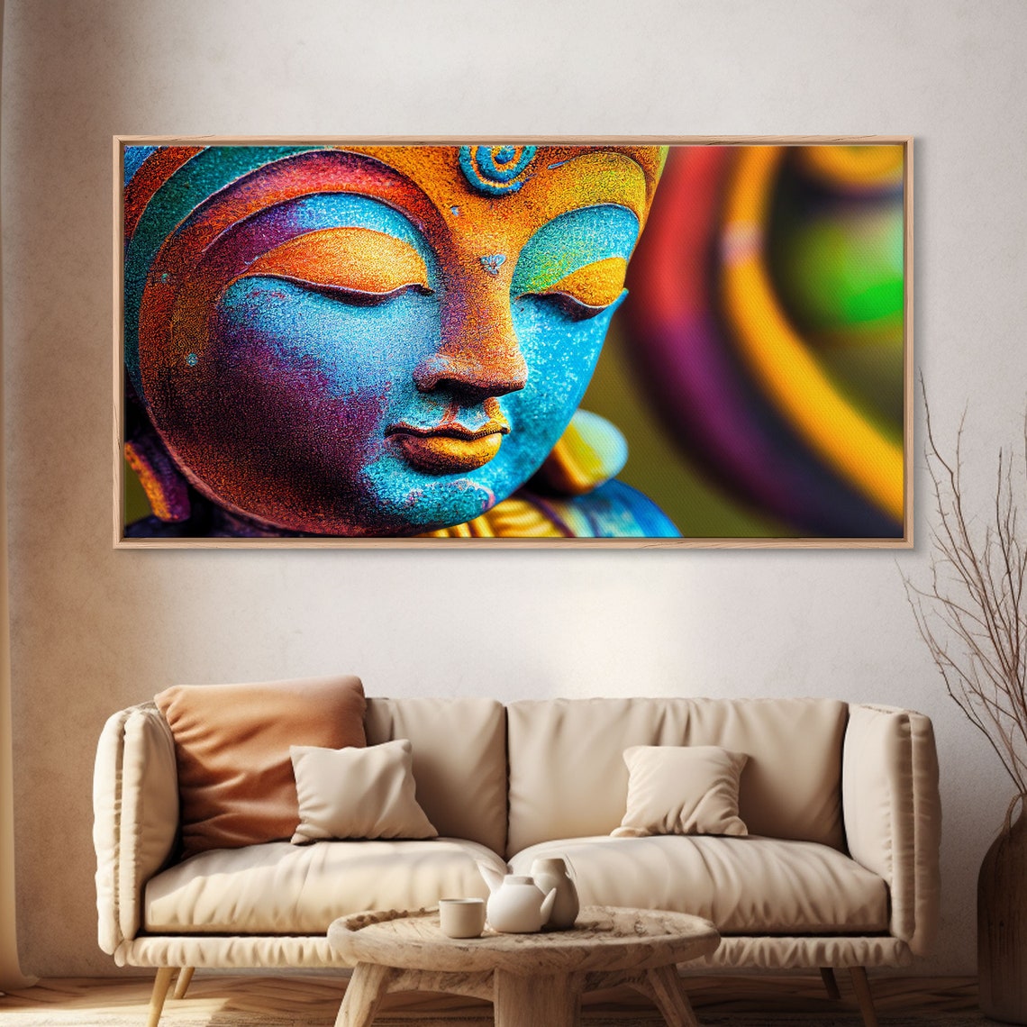 Rainbow Buddha Face Serene Meditation Colorful Zen Statue Poster - Image 4