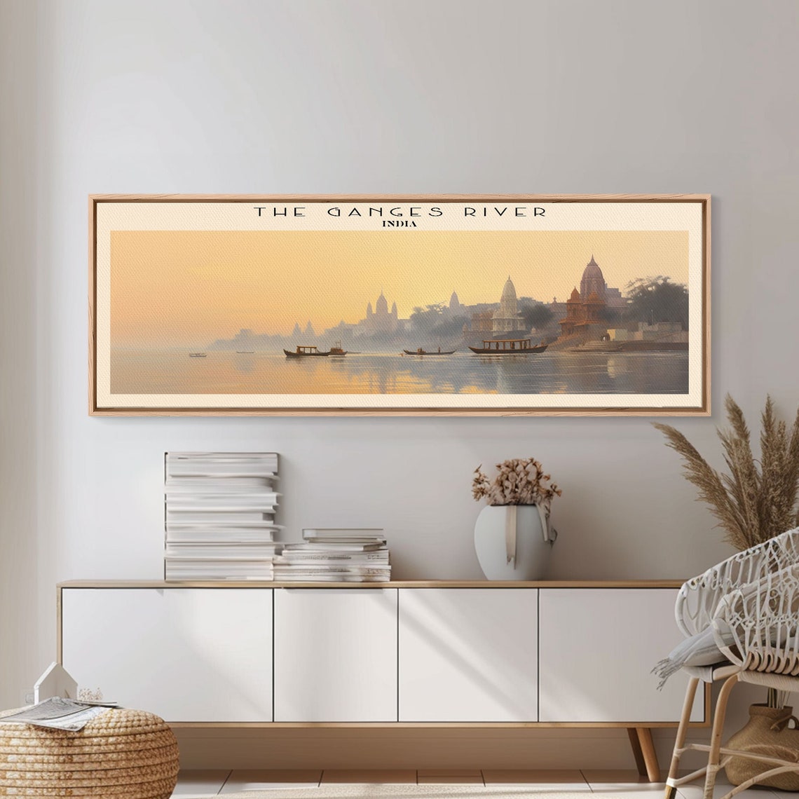 Ganges River India Sunrise Boats Temple Ghats Panoramic Travel Poster - Image 3