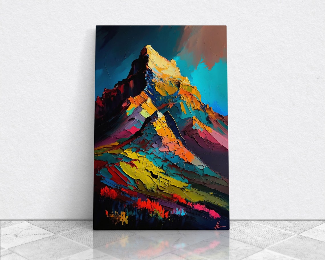 Colorful Abstract Mountain Summit Impasto Sunset Peaks Wall Art Poster - Image 5