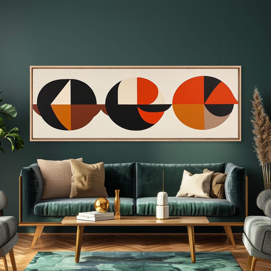 Abstract Circles Geometric Art Deco Orange Black Retro Poster - Image 2