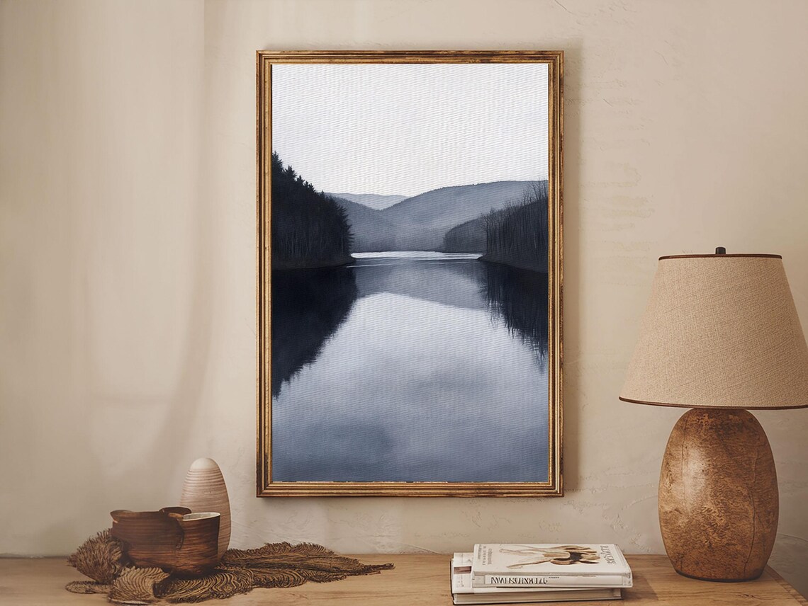 Moody Decor Grey Scale Charcoal Sketch Print Framed Print Black And White Landscape Painting Print - Image 5