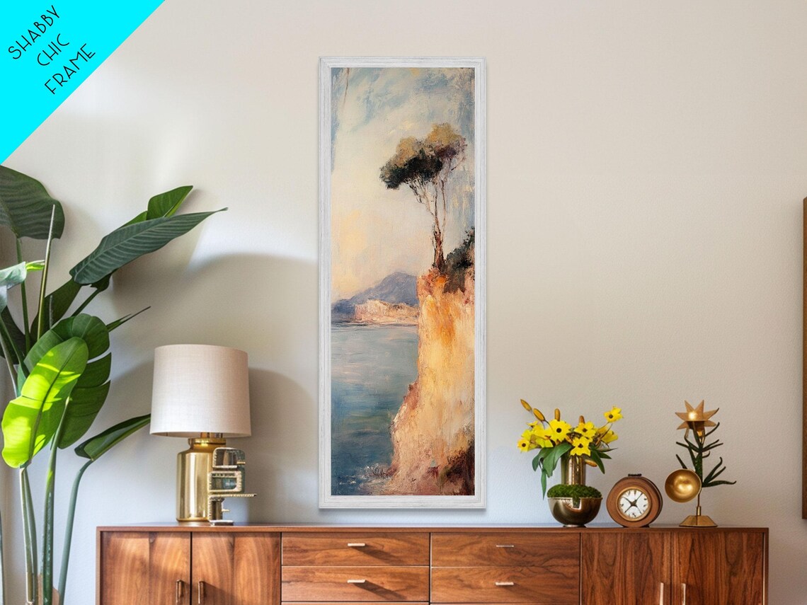Italian Coastal Cliff Umbrella Pine Tree Vintage Oil Painting Travel Poster - Image 4