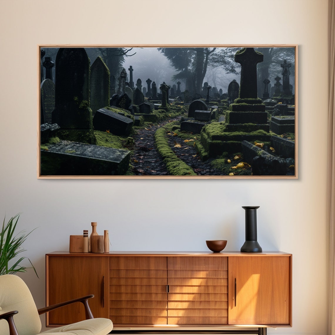 Moss Covered Cemetery Haunted Graveyard Fog Spooky Halloween Wall Art