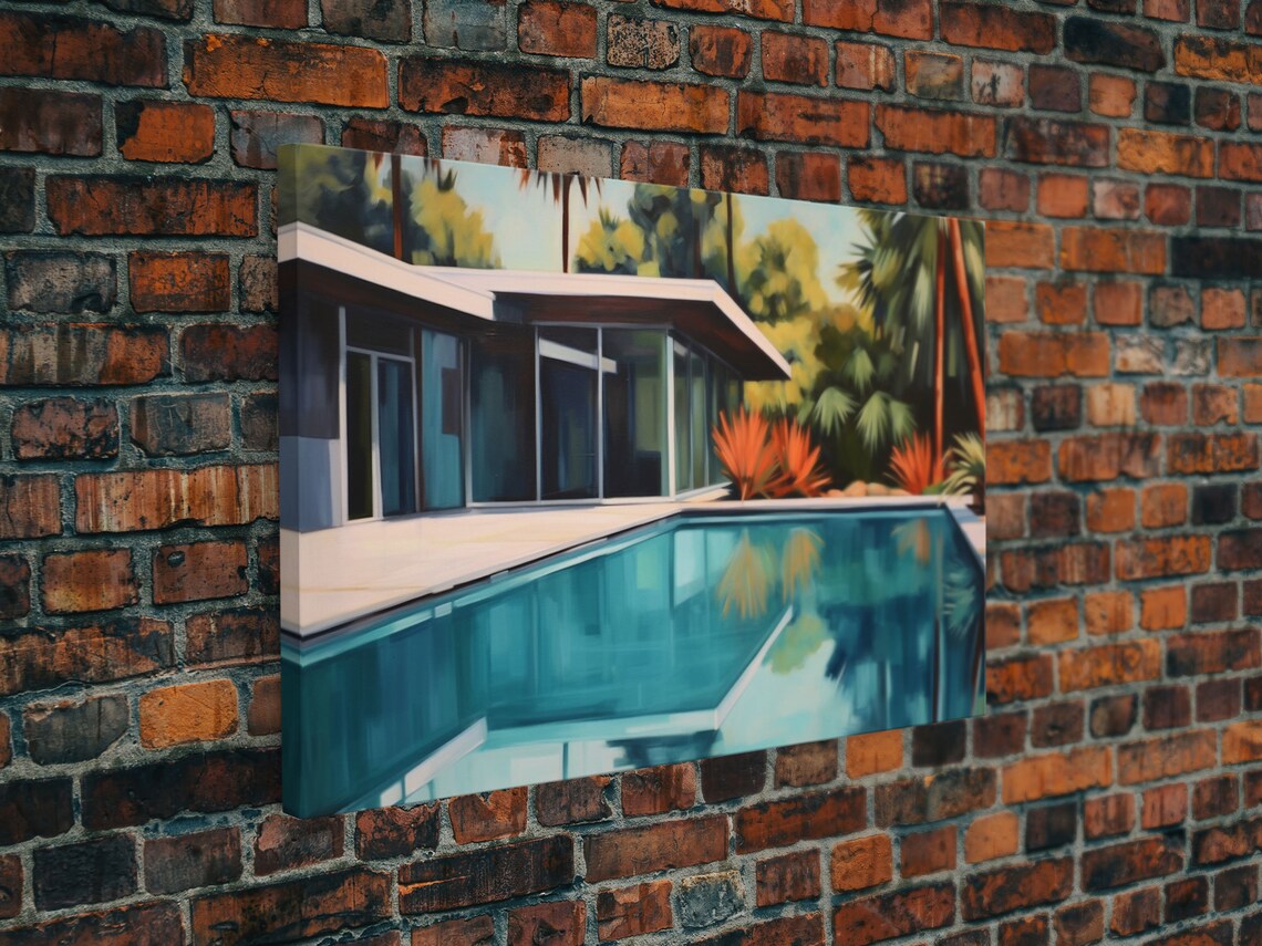 Mid Century Modern House With Turquoise Pool Retro Palm Springs Poster - Image 3