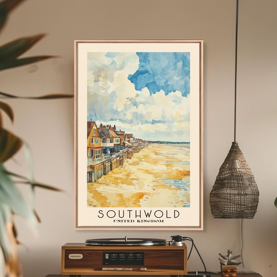 Southwold United Kingdom Seafront Golden Beach Watercolor Poster - Image 3