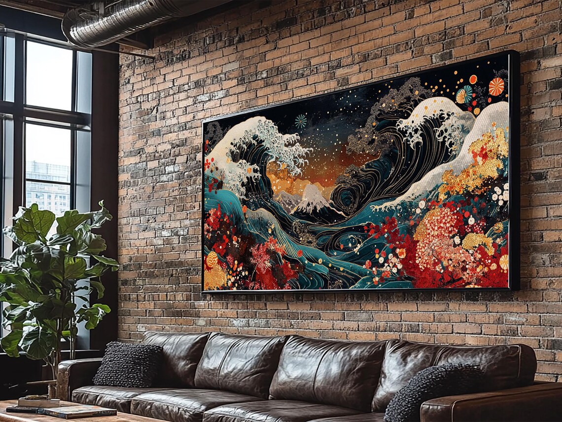 Japanese Great Wave Mt Fuji Cherry Blossom Floral Ukiyoe Style Wall Art Print - Image 5