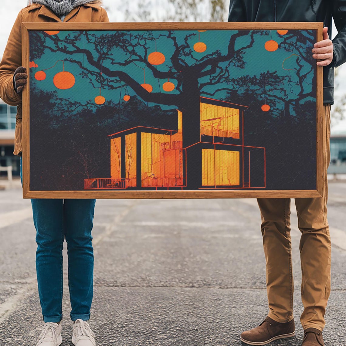 Surreal Treehouse With Glowing Windows And Hanging Lanterns Wall Art - Image 3