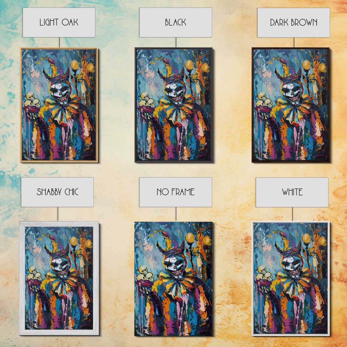 Grinning Horror Clown Skulls Abstract Neon Color Horror Art Poster - Image 2