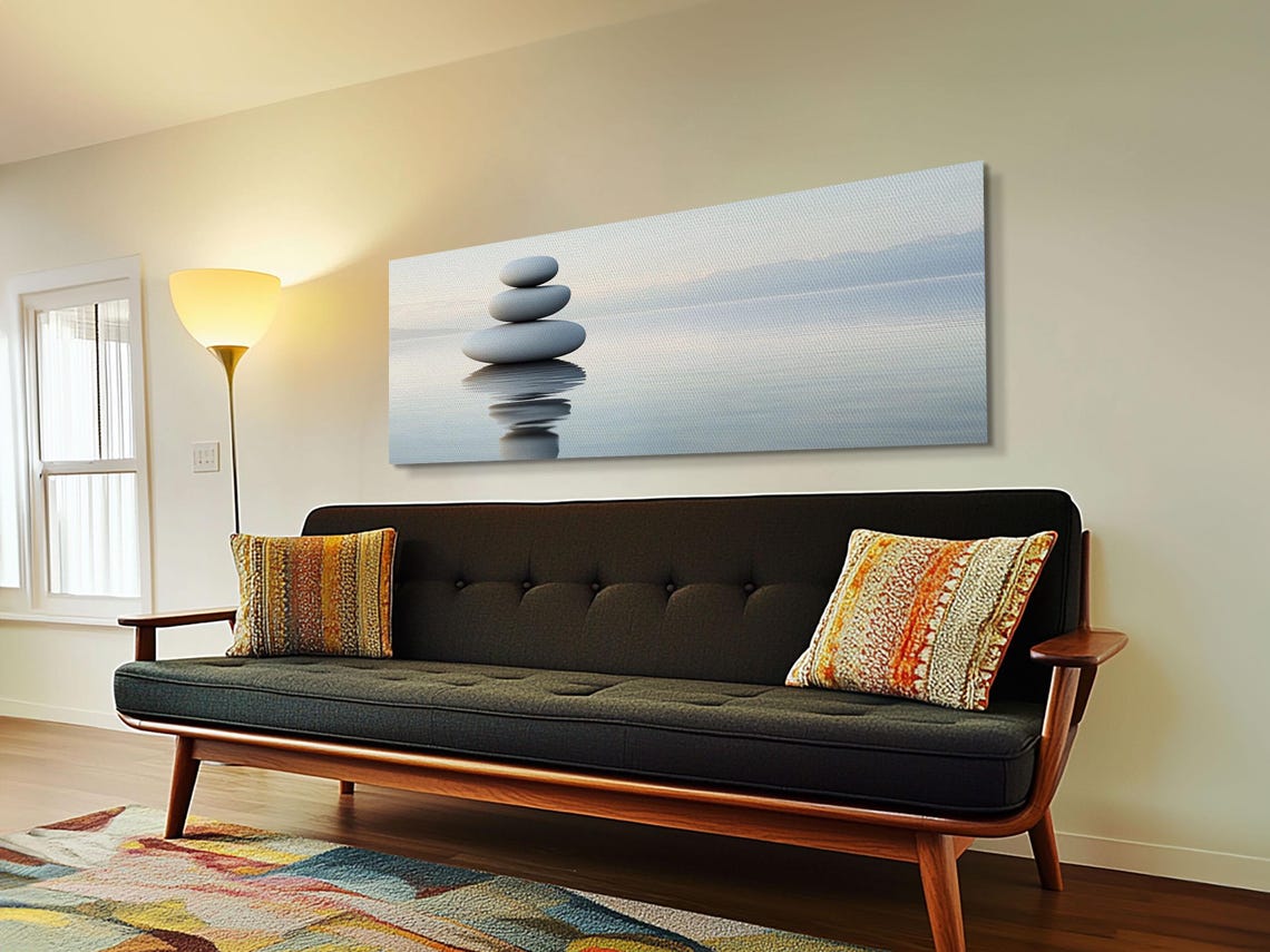 Stacked Stones Balanced Over Water Panoramic Zen Minimalist Art Poster - Image 6