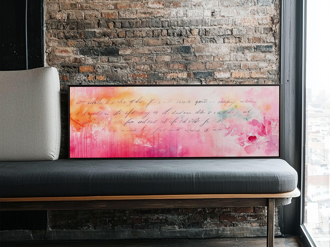 Abstract Script Print Pink Orange Wall Art Light Pastel Decor Modern Bedroom Artistic Boho Minimalist Horizontal Art - Image 3
