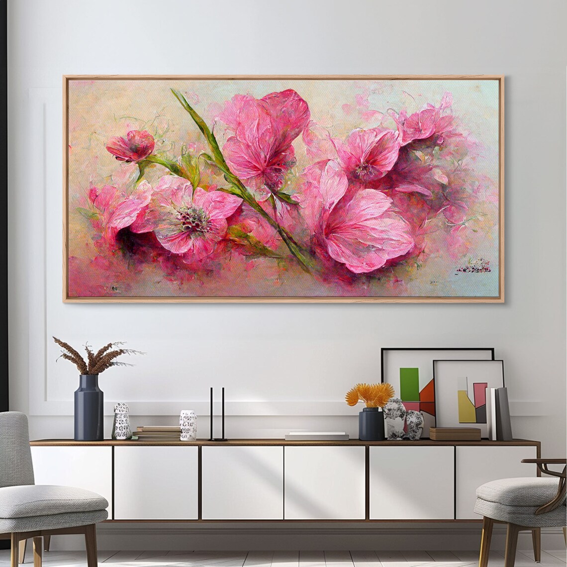 Pink Flowers, Boho Floral Art Print for Living Room - Image 5