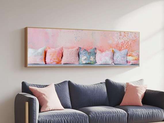 Cozy Abstract Pillows Print Featuring Pink Orange Accents Cottagecore Rustic Decor Perfect Living Room Wall Art