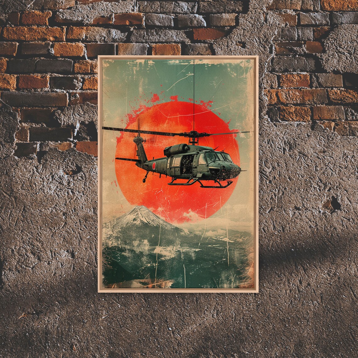 Vintage Huey Helicopter Rising Sun Volcano Retro Military Poster - Image 6
