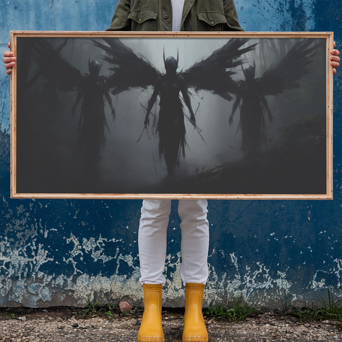 Dark Fallen Angels With Black Wings In Fog Gothic Charcoal Poster - Image 6