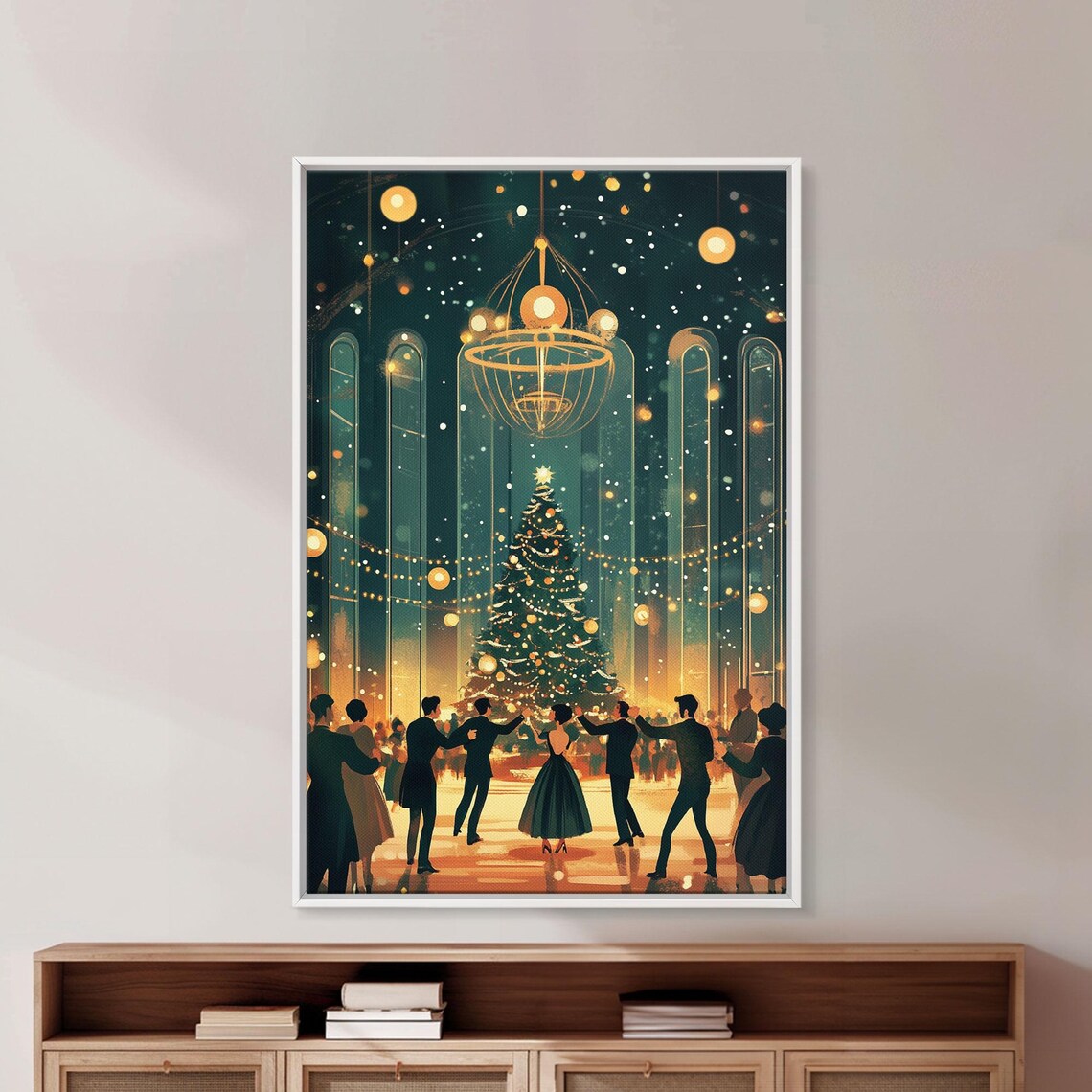 Elegant Ballroom Christmas Dance Scene, Holiday Art Print - Image 2