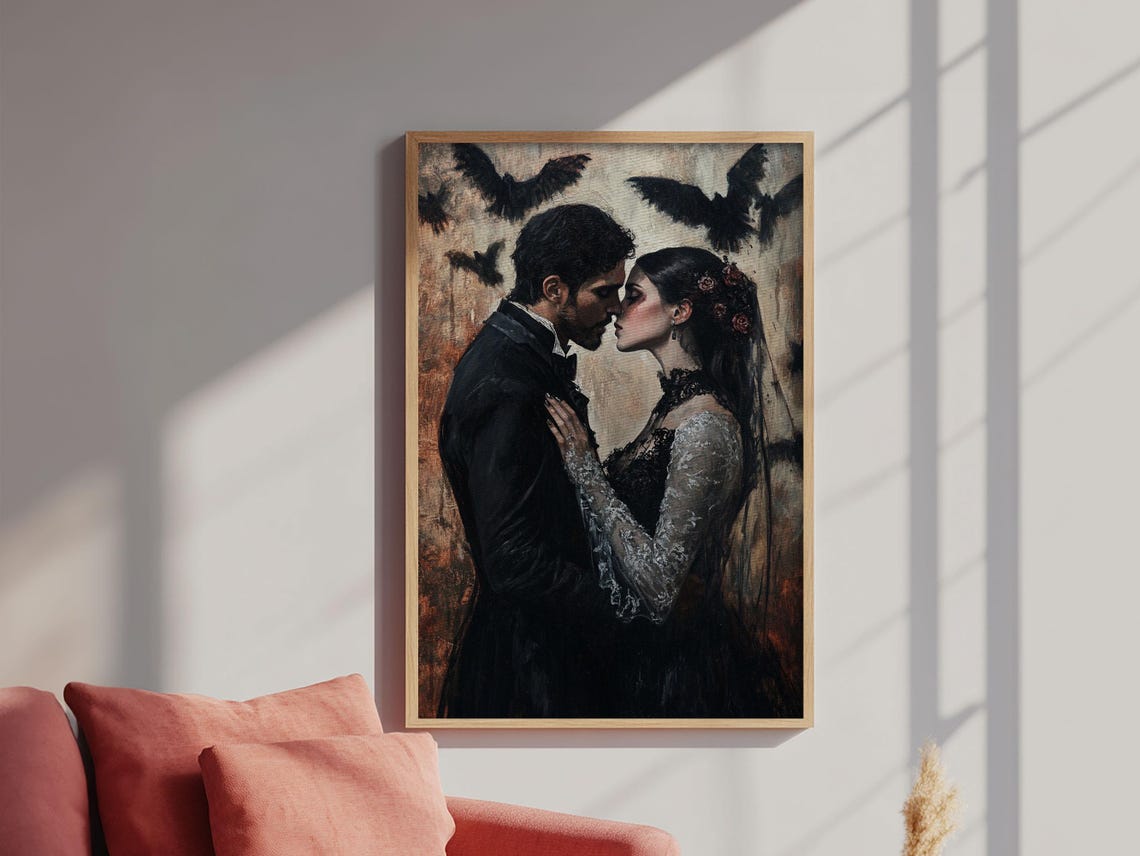 Dark Gothic Romance Couple Embrace Candlelight Fantasy Art Poster - Image 4