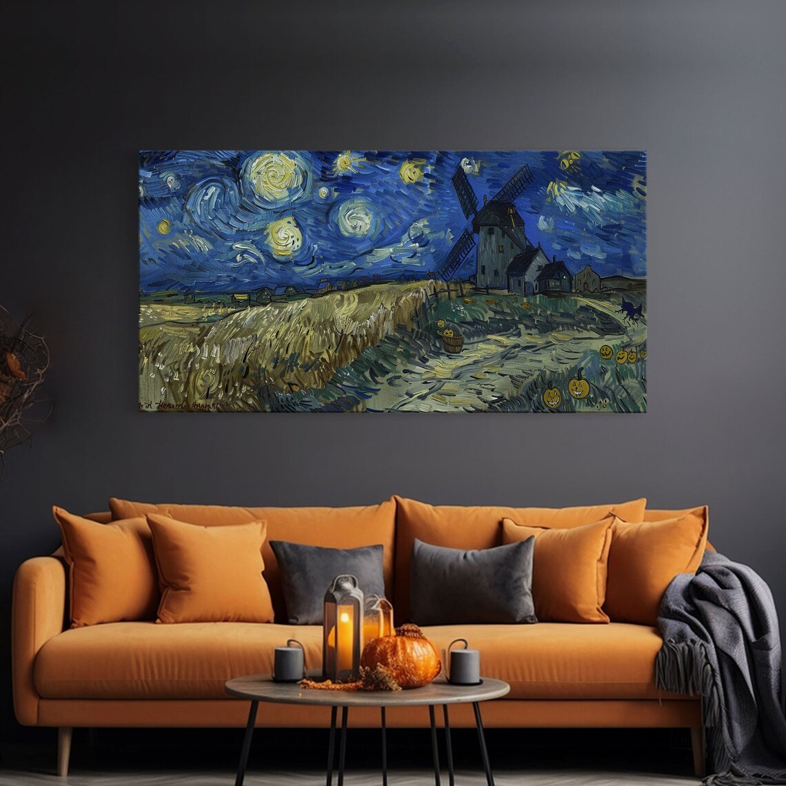 Starry Night Inspired Haunted Wind Mill, Spooky Halloween - Image 3