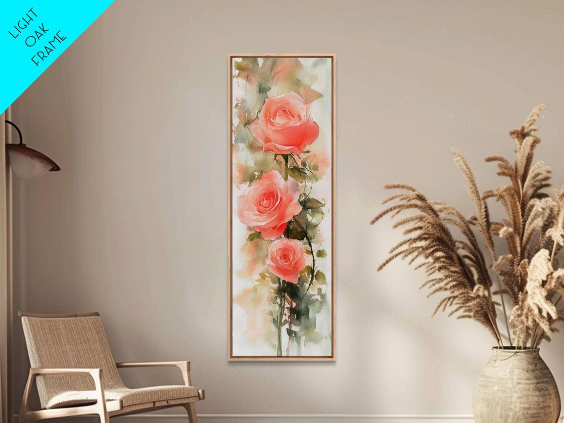 Coral Pink Roses Watercolor Botanical Blossom Soft Floral Wall Poster - Image 3