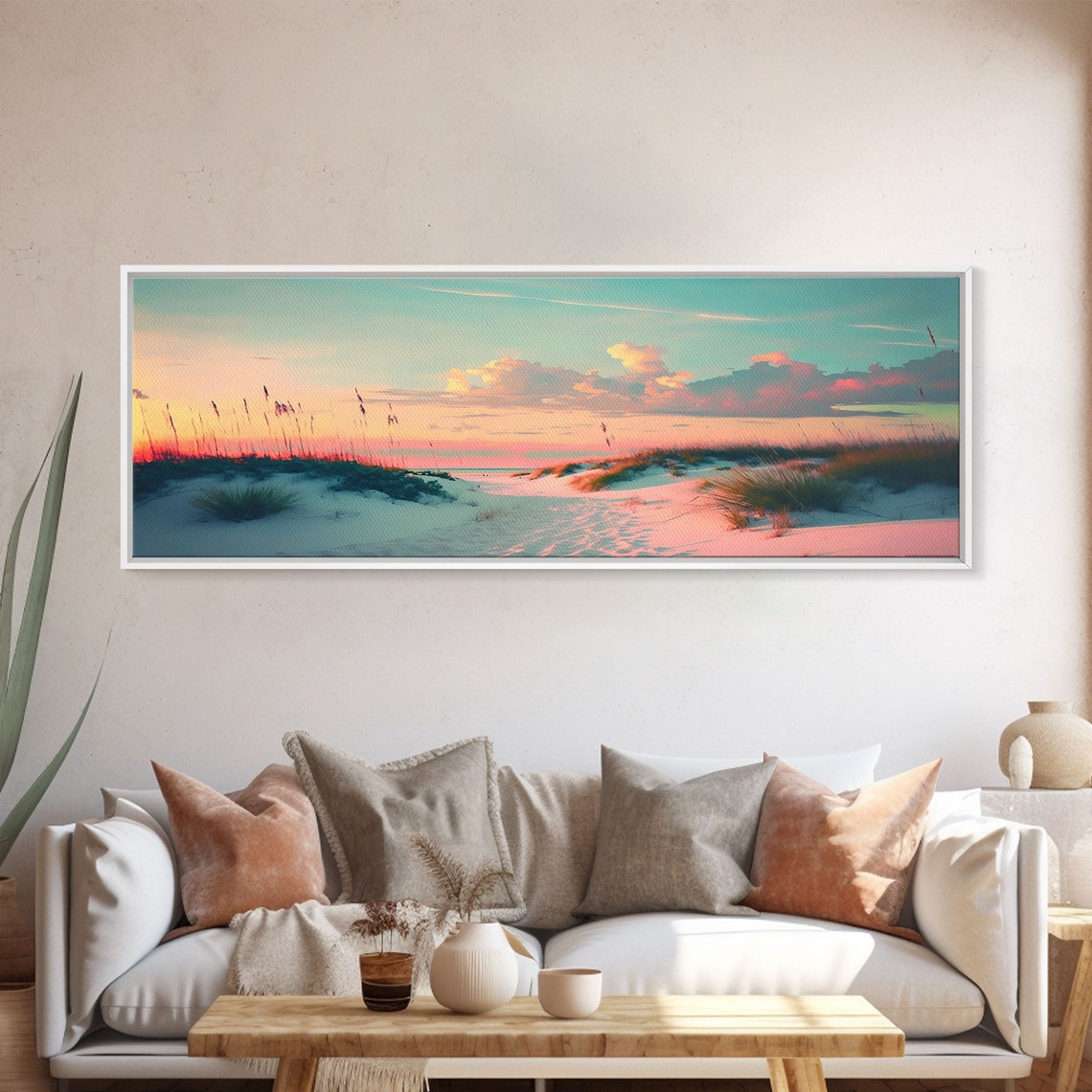 Panoramic Beach Dunes Sunset Sea Grass Pastel Teal Sky Wall Poster - Image 5
