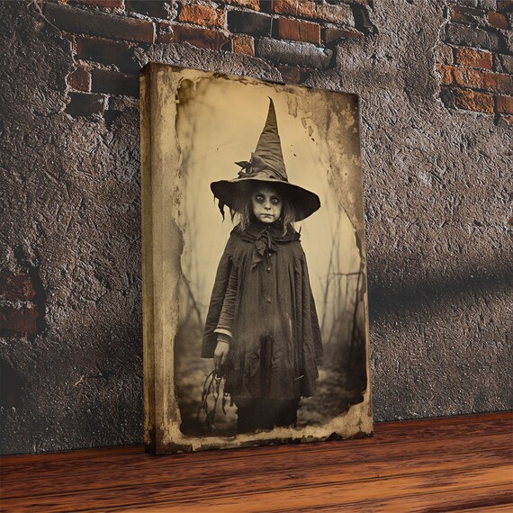 Witch Girl Spooky Vintage Sepia Photograph Dark Fantasy Halloween Poster